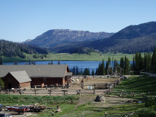 GDMBR: Brooks Lake is in the background. This is a very fancy Dude Ranch and Resort.